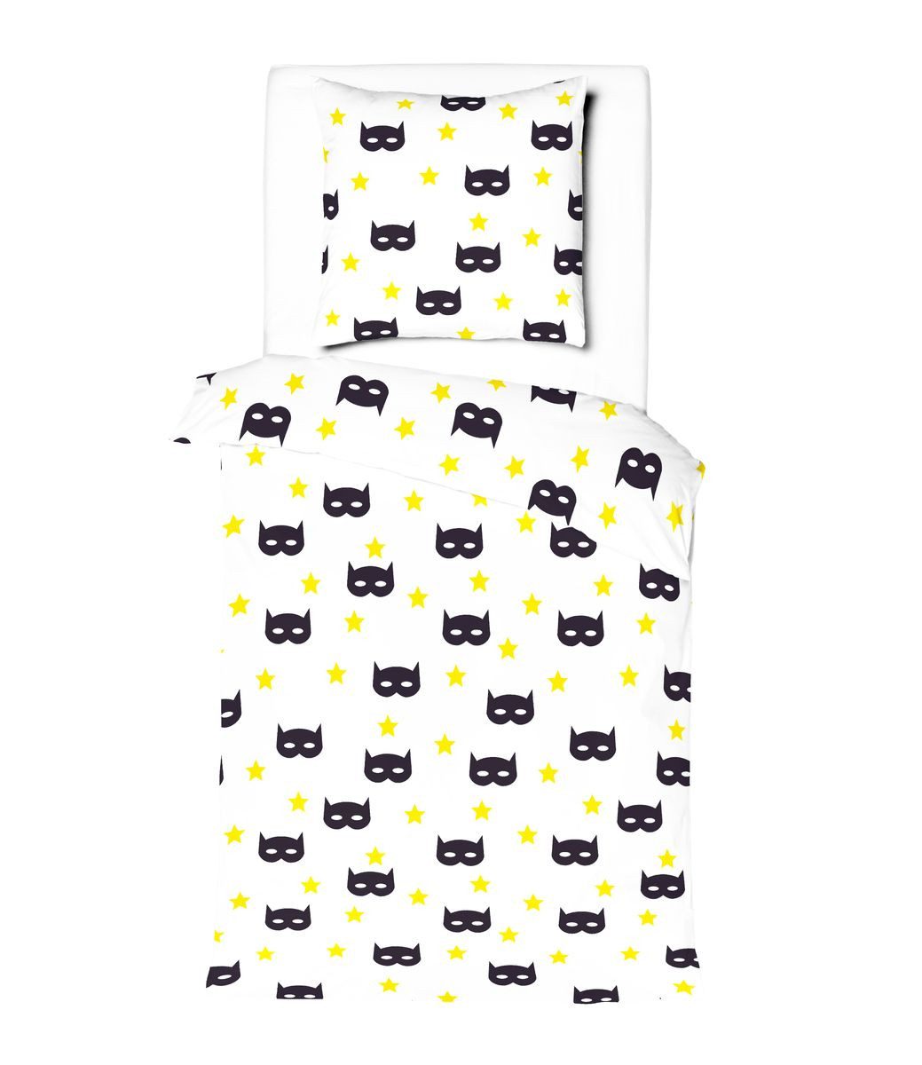 JACK Kinderbettwäsche 135x200cm schwarze Maske gelbe Sterne Magie Offwhite, günstig online kaufen