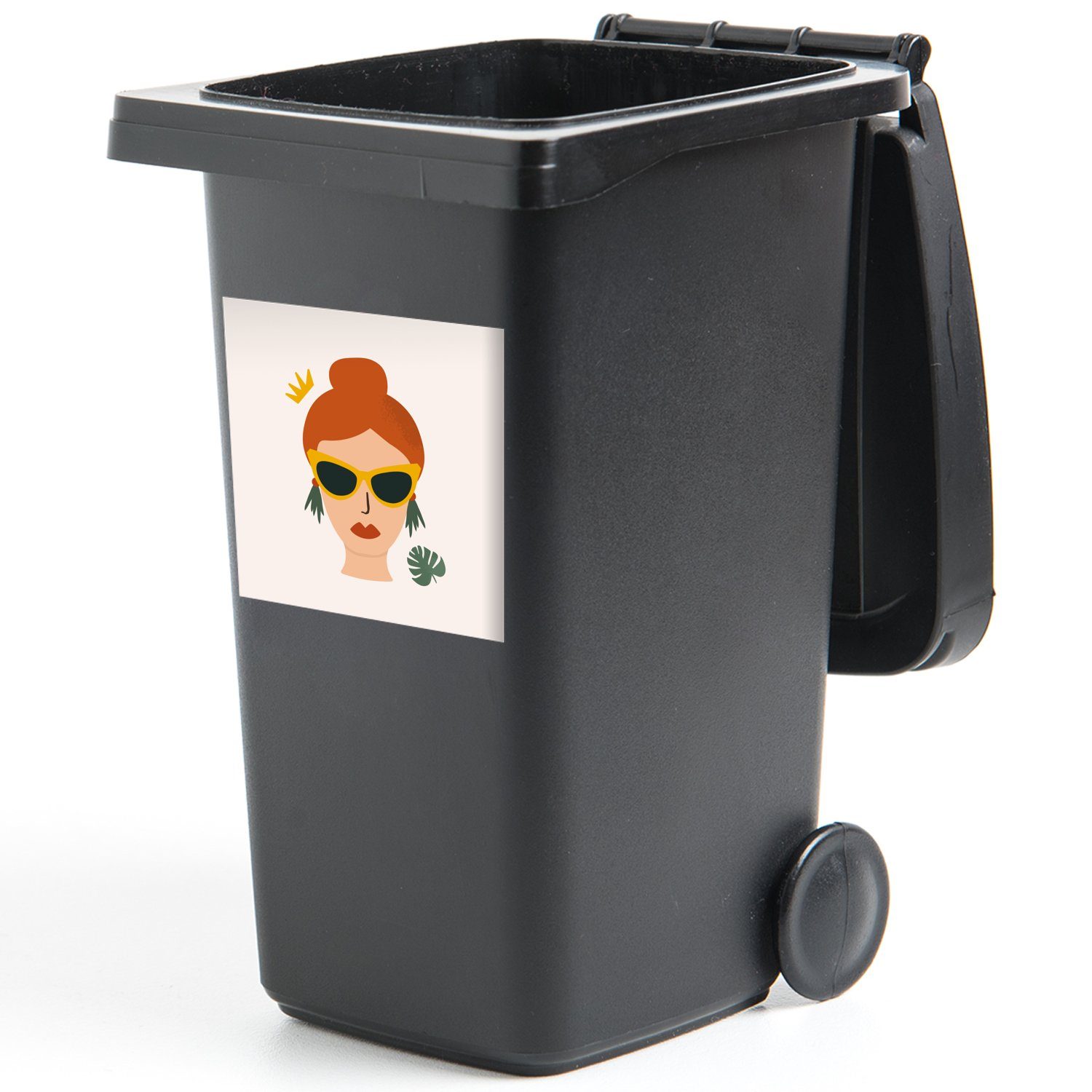 Sonnenbrille Abfalbehälter Mülleimer-aufkleber, Container, (1 Mülltonne, Sticker, St), - Porträt Wandsticker Frau - MuchoWow