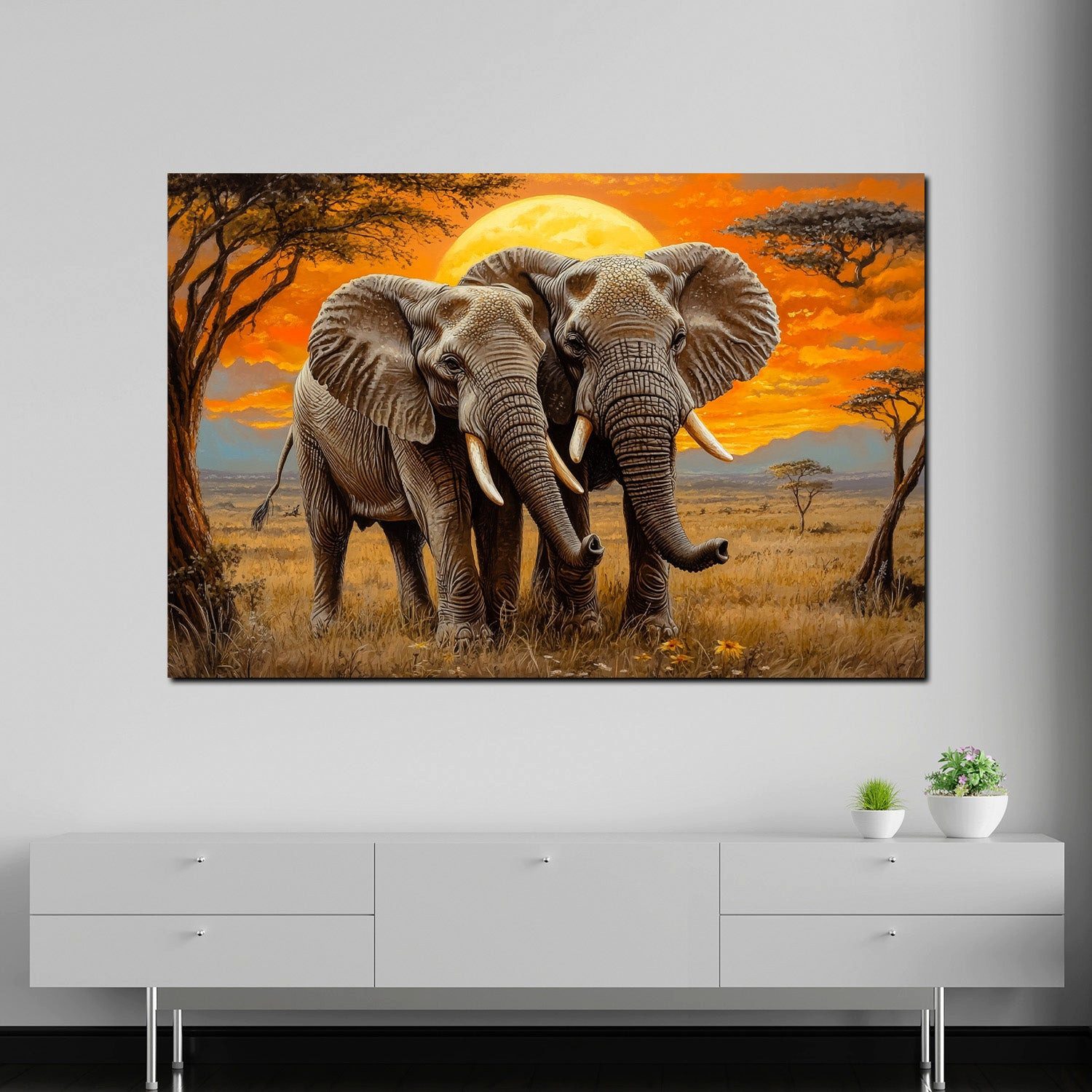 Artedinoi Leinwandbild Elefantenpaar Wildnis Landschaft Wandbild Leinwandbild Kunstdruck XL W, Elefantenpaar in der Wildnis