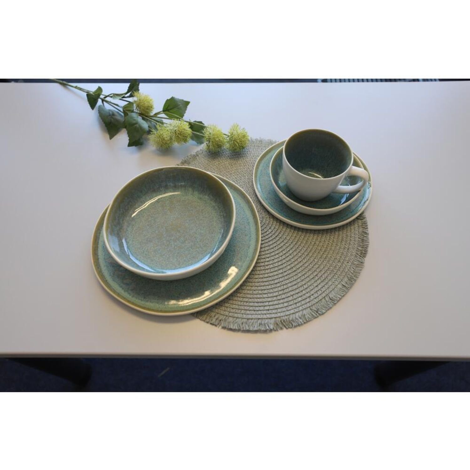 BURI Teller 16x Keramik Teller 27cm Glaze Tisch Rund Servierplatt Reactive Speisen