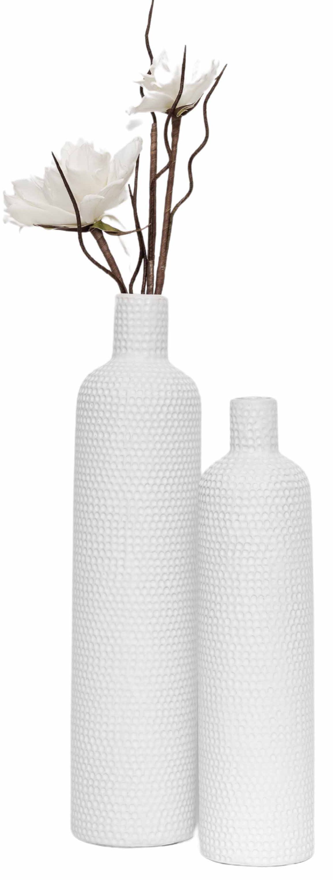 GlasArt handmade Dekovase Tischdeko Weiß Blumenvasen flaschenform Wohnzimme günstig online kaufen