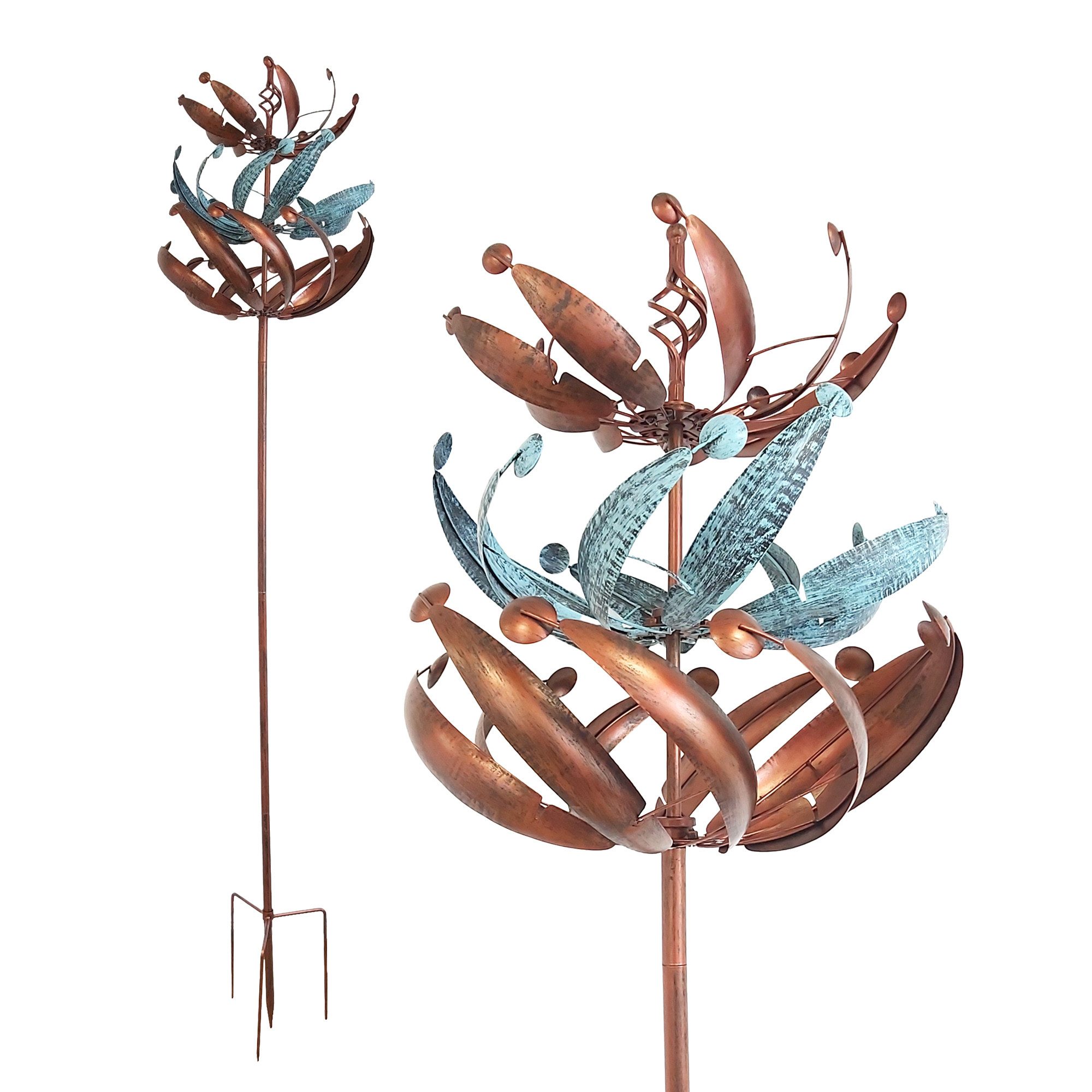 Lemodo Windspiel Windrad "Colourful Tulip", 221 cm hoch, mit 3 gegenläufigen Rotoren