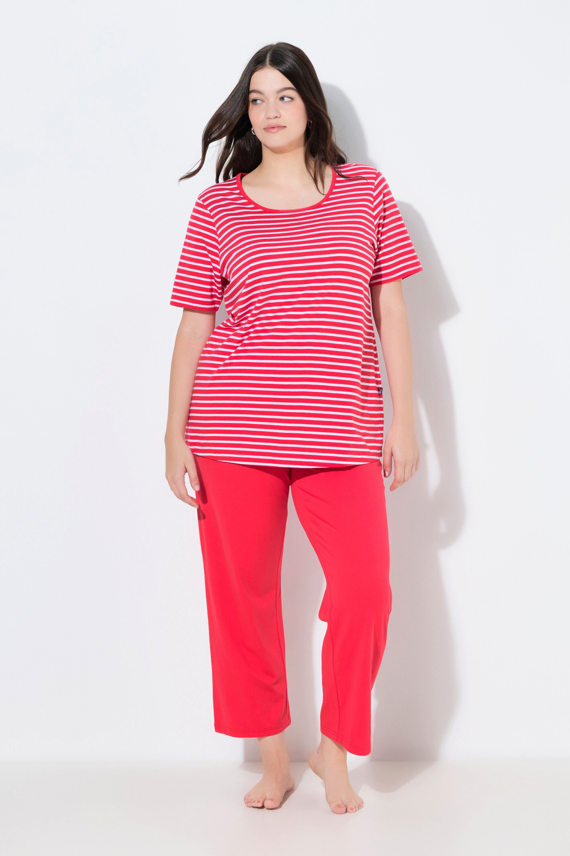 Ulla Popken Pyjama Pyjama Ringel Rundhals Halbarm Biobaumwolle