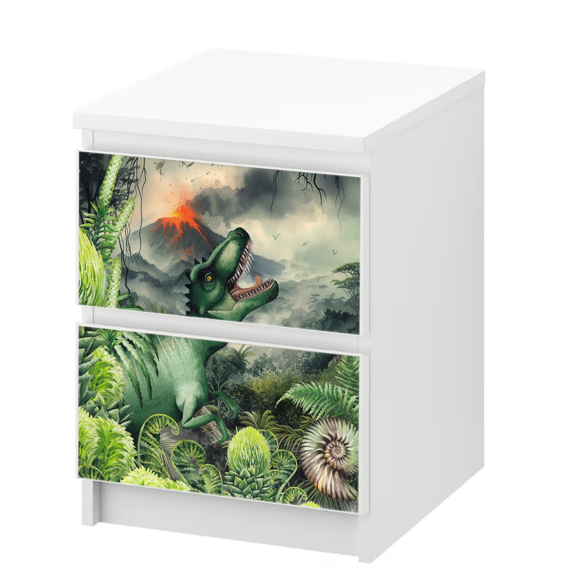 Sunnywall Möbelfolie passend für IKEA Malm Kommode Schrankfolie Aufkleber mit T-Rex Motiv, blasenfreie selbstklebende Folie (SCHRANK NICHT INKLUSIVE)