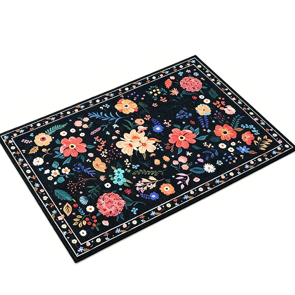 Zyronn Fußmatte Floraler Eingangsbereichsteppich,mit floralem Muster, rutschfest, waschbar,Boho-Stil, niedriger Flor und weich,geeignet für Küche