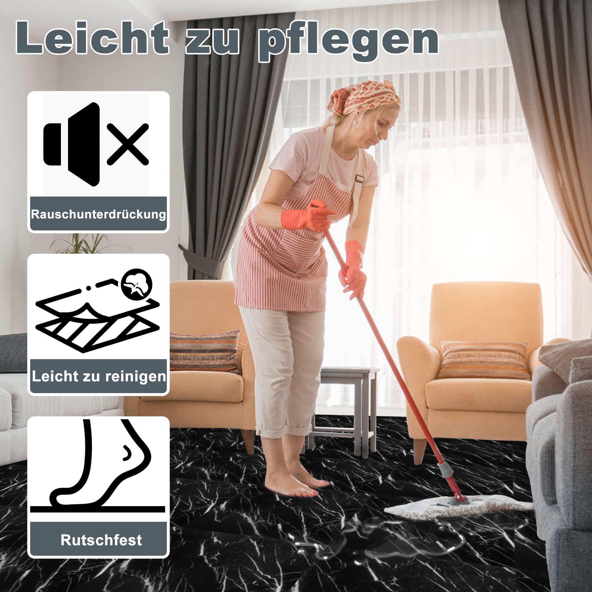 FIVMEN Vinylboden PVC Bodenbelag Selbstklebend Vinylboden Bodenfliesen 30cm×30cm, 27 Stück, 2.51m², Fliesenaufkleber Rutschfeste Venylbodenbelag für Schlafzimmer, Küche