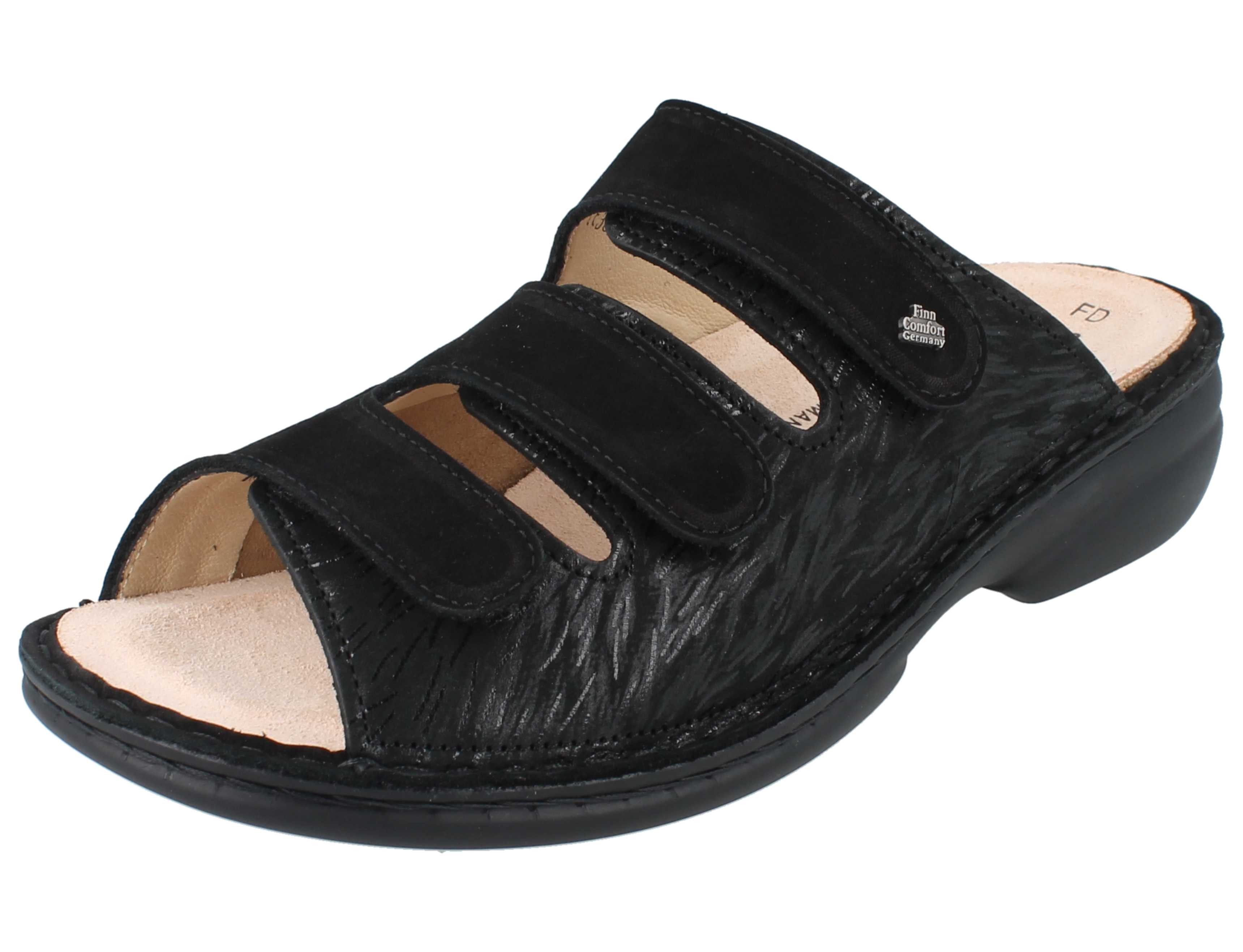 Finn Comfort FINN COMFORT FinnStretch Cisano Damen Pantolette schwarz Nubukleder Pantolette Wechselfußbett