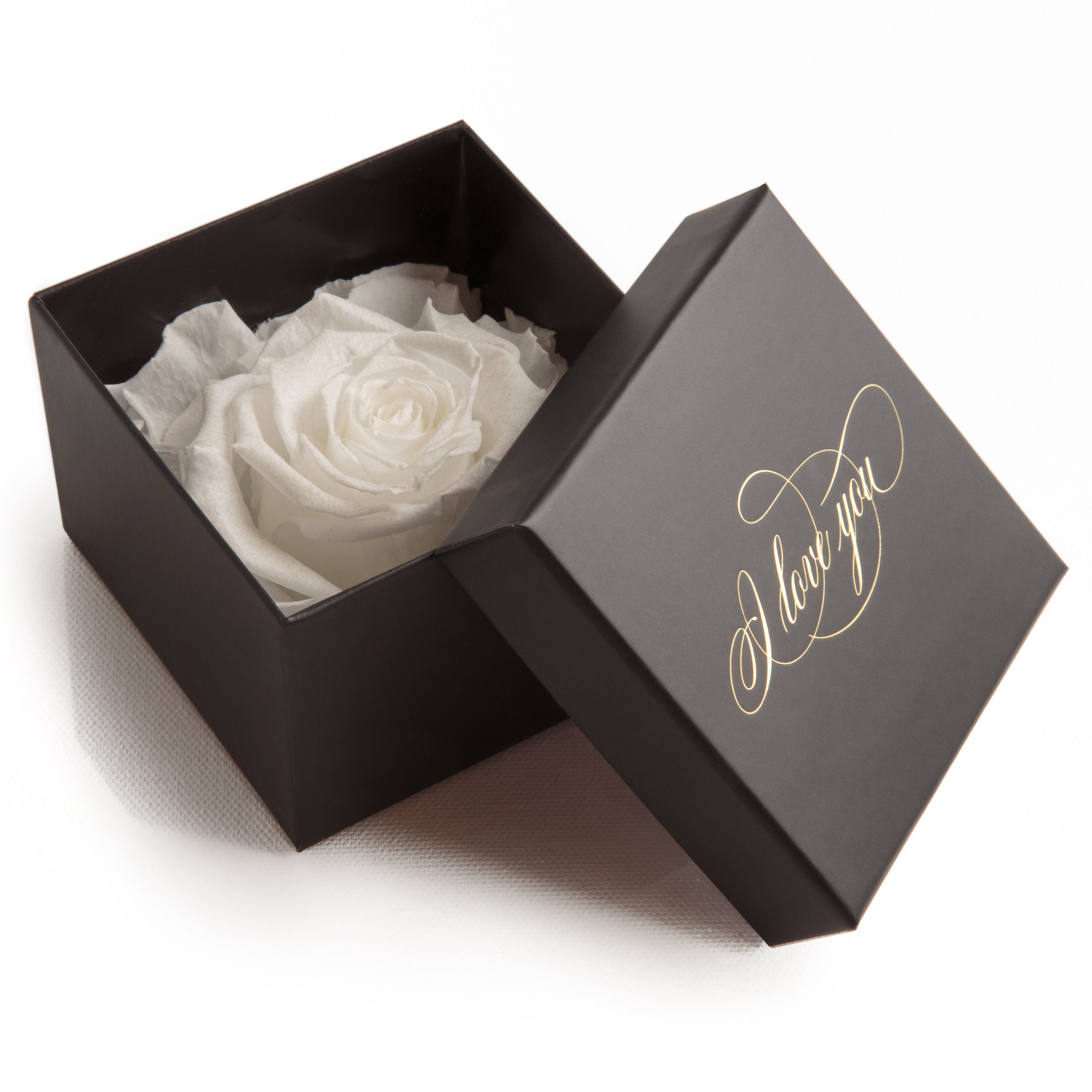 Kunstblume Infinity Rose Box I Love You Geschenk Idee Liebesbeweis Rose, ROSEMARIE SCHULZ Heidelberg, Höhe 6 cm, Echte Rose konserviert Weiß