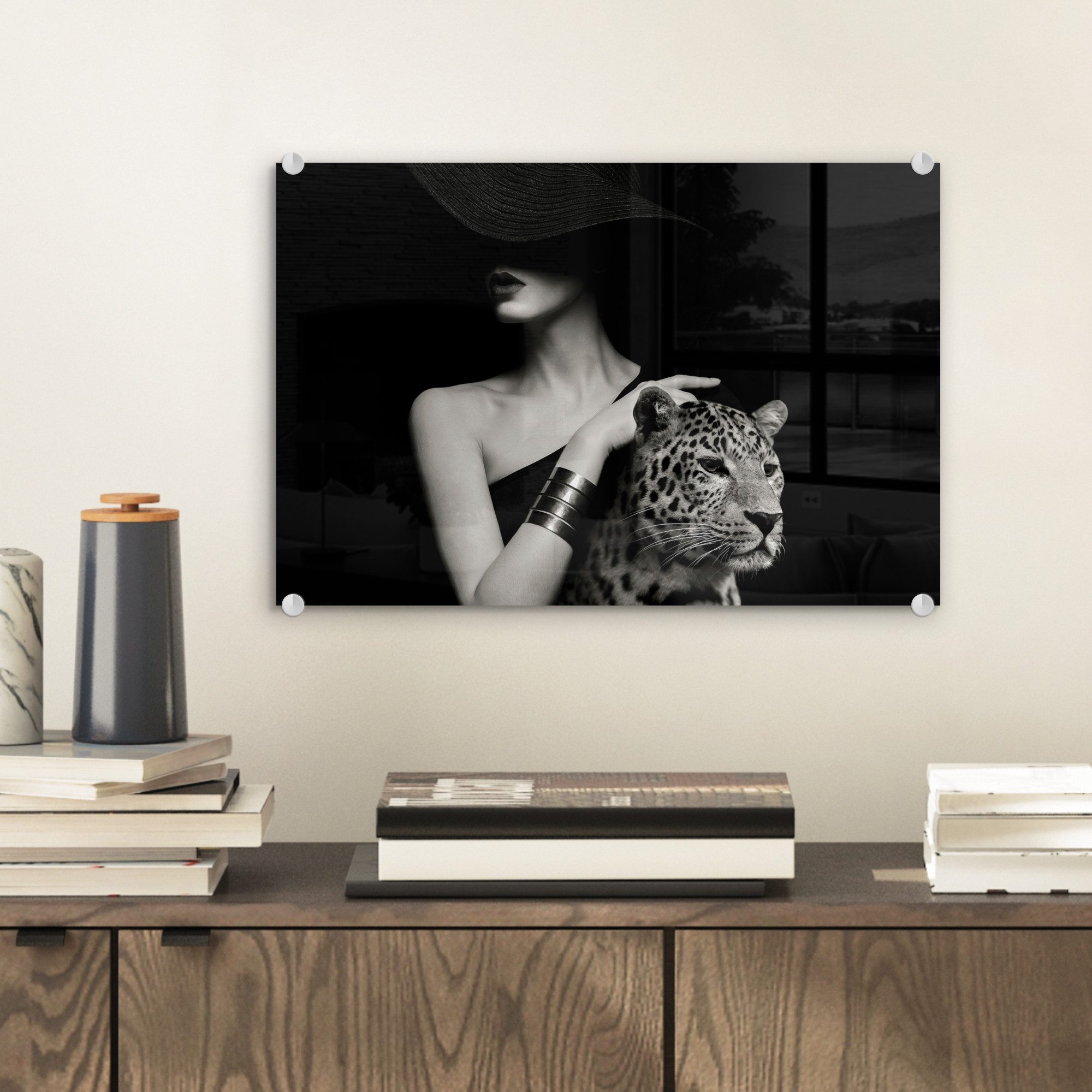 MuchoWow Acrylglasbild Frau - Leopard - günstig online kaufen