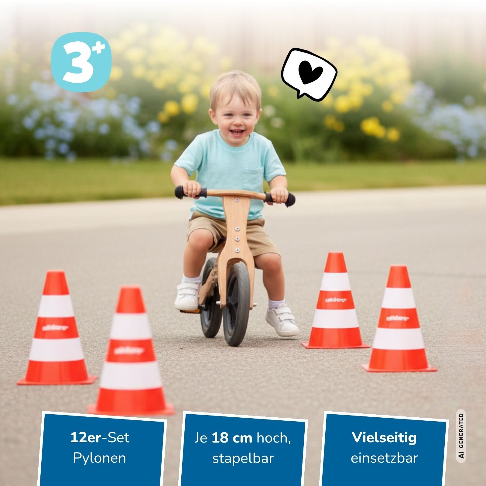 alldoro Pylonen 12er Set für Kinder, Kunststoff-Leitkegel orange-weiß, 18 cm hoch, Verkehrshütchen für Spiel, Sport, Freizeit & Verkehrserziehung