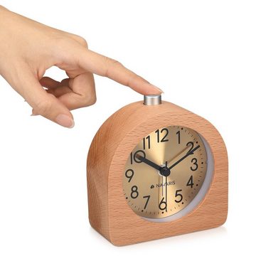 Navaris Reisewecker Analog Holz Wecker mit Snooze, Retro Uhr Halbrund/Quadrat