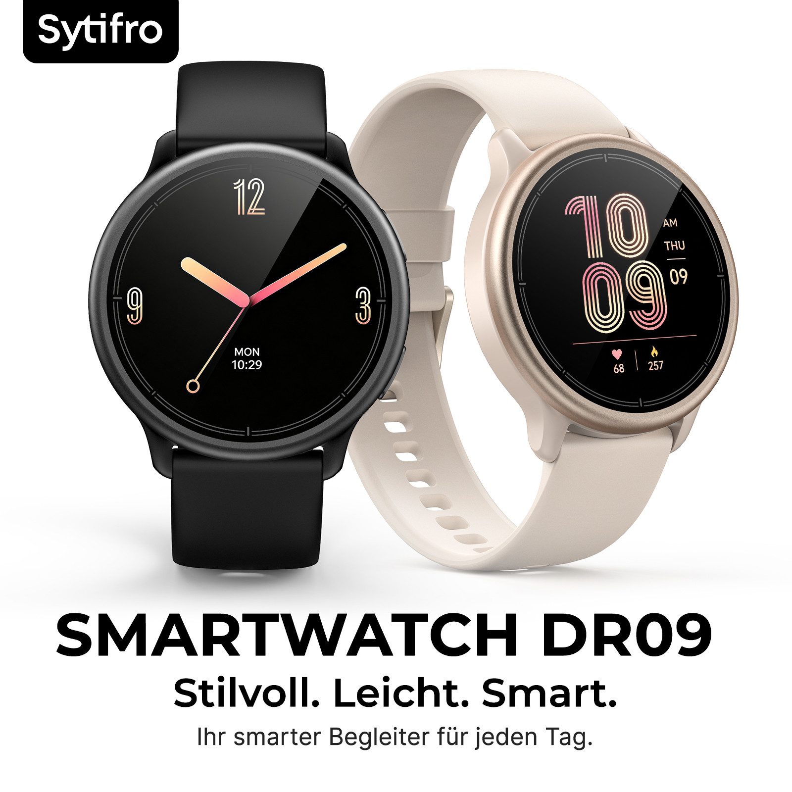 Sytifro DR09 Smartwatch Damen, 1,27″ AMOLED HD Display, 34g ultraleicht Smartwatch (1,27 Zoll cm) Fitness Tracker Uhr mit Bluetooth Anrufe, 100+ Sportmodi Sportuhr, Fitnessuhr mit Puls, SpO₂, Schlaf & Stress, 5–10 Tage Akku, 2 Jahre Garantie, verfügbar für Android & iOS
