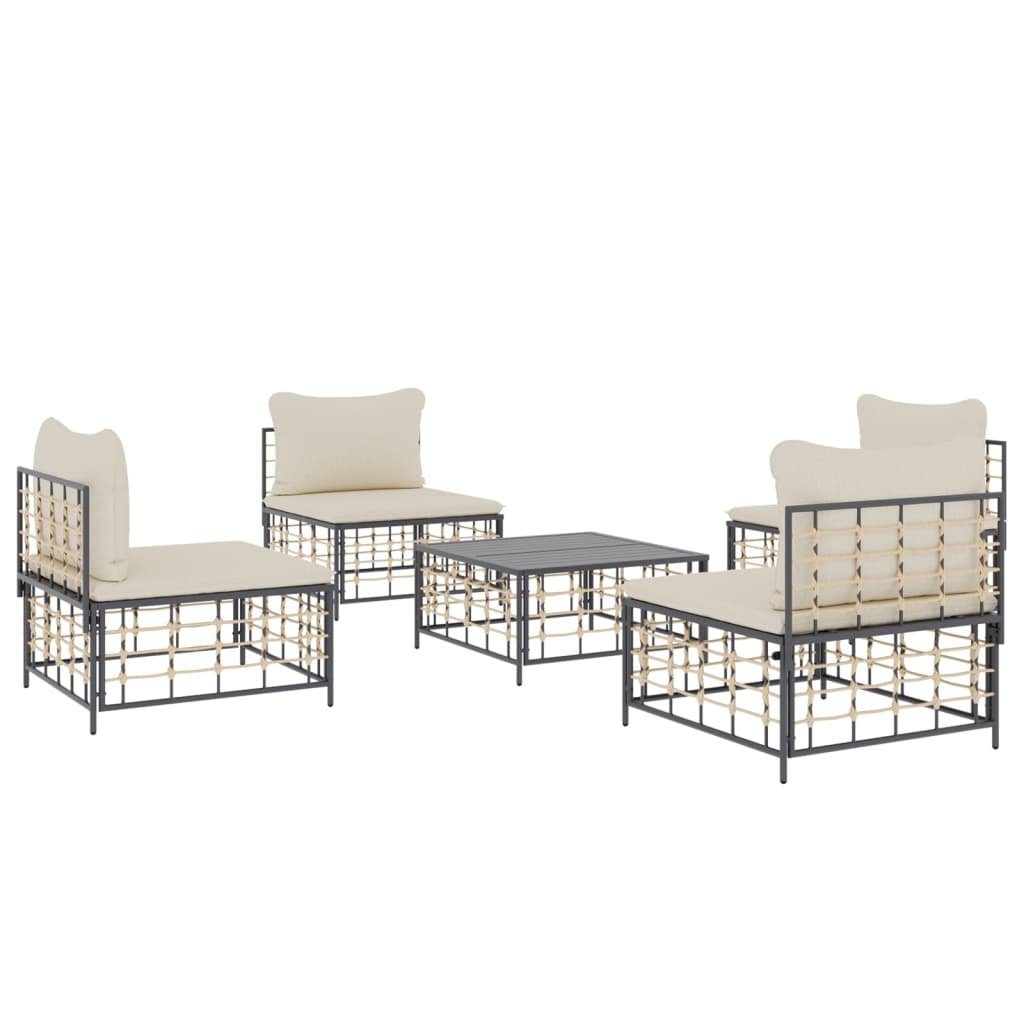 Loungesofa mit Rattan, 5 Garten-Lounge-Set Kissen Anthrazit Teile vidaXL 5-tlg. Poly Beige