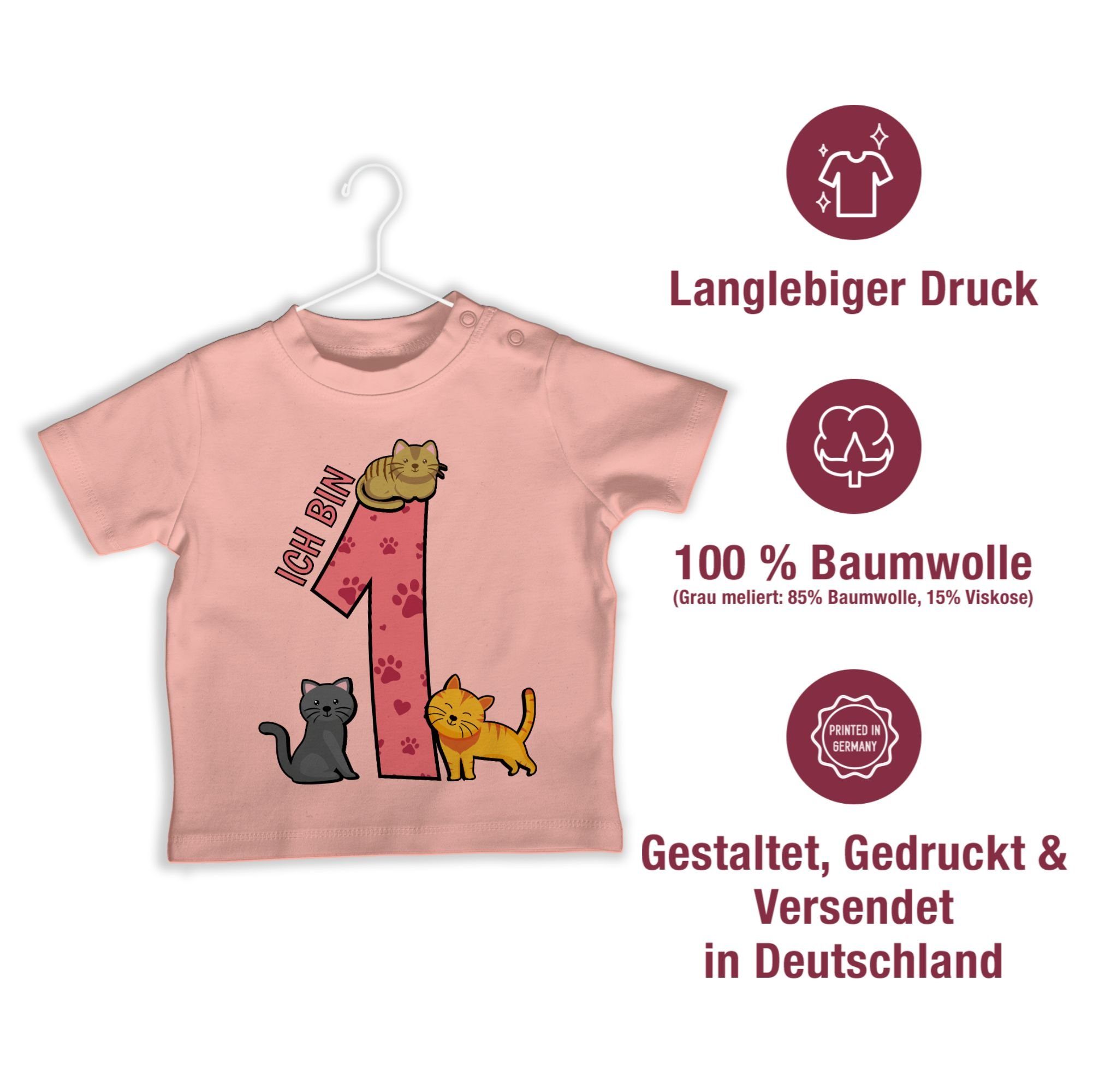 bin T-Shirt 1 Shirtracer Ich Babyrosa eins Geburtstag 1.