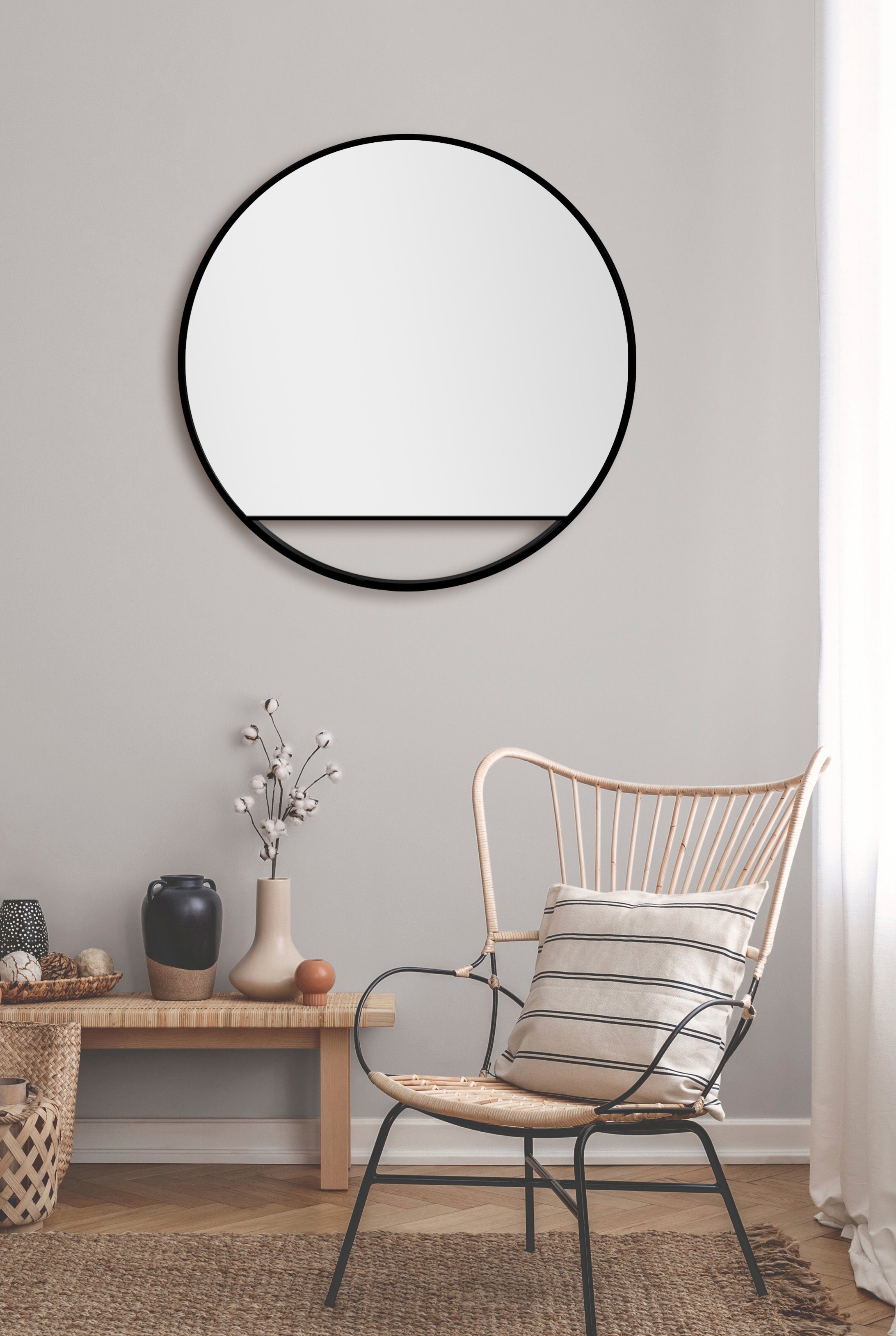 cm 80 Talos Ø dekorativer Spiegel Wandspiegel, runder Aluminiumrahmen, mit
