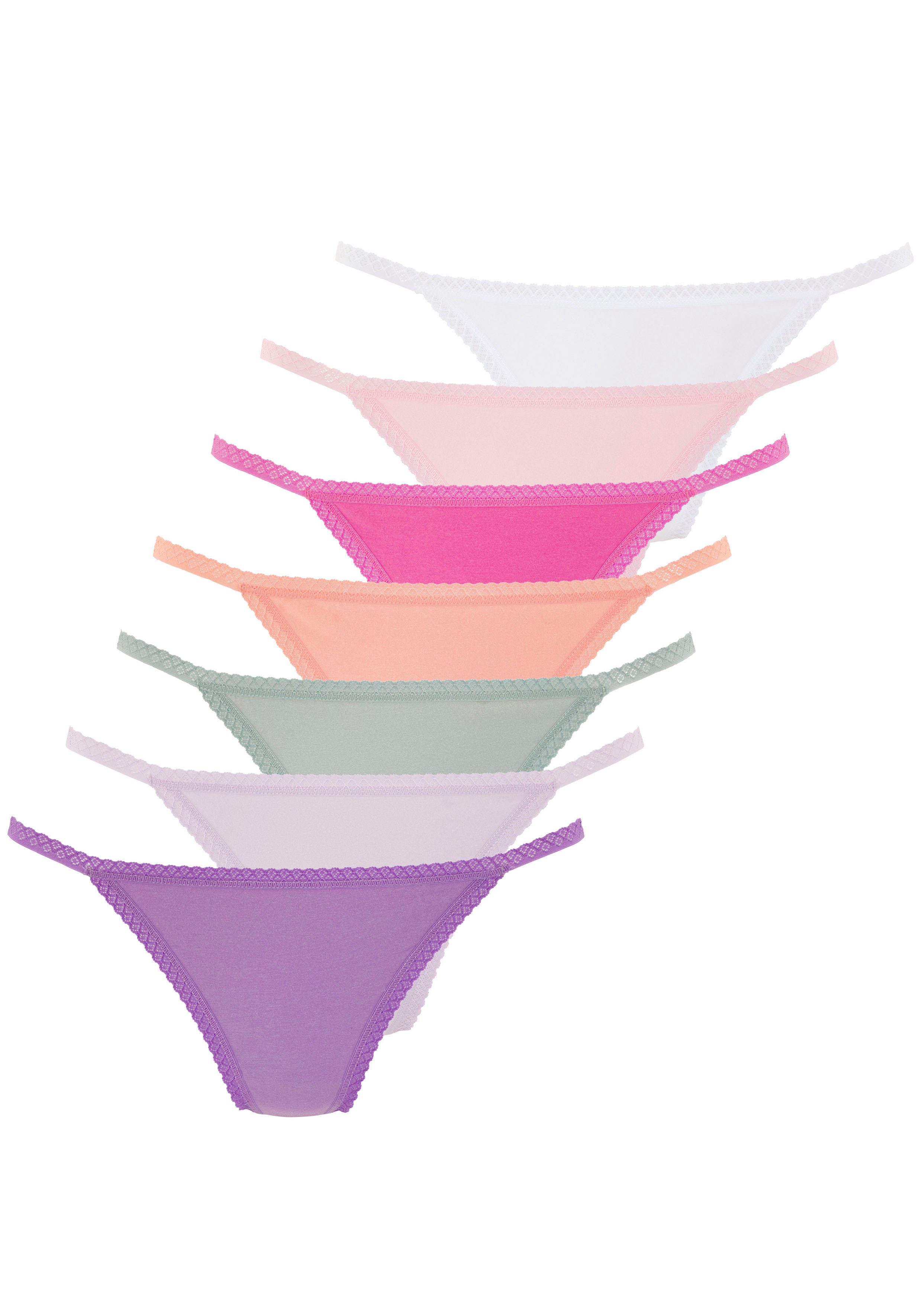 Vivance by Lascana String (7er-Pack) mit feiner Spitzeneinfassung und aus weicher Baumwollqualität