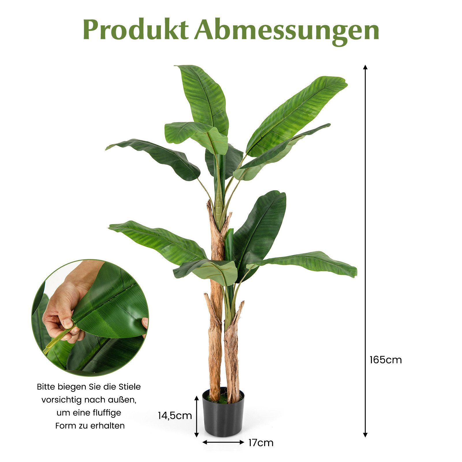 Kunstbaum Bananenbaum, COSTWAY, Höhe 165 cm, mit 10 Blättern, im Topf