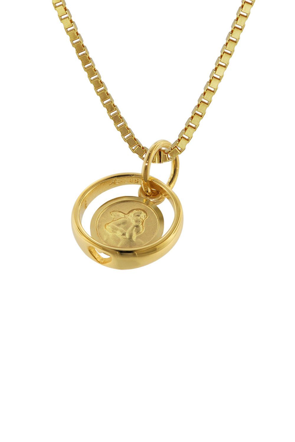 trendor Kette mit Anhänger Taufring mit Engel-Einhänger Gold 585 (14 Karat) mit Silberkette