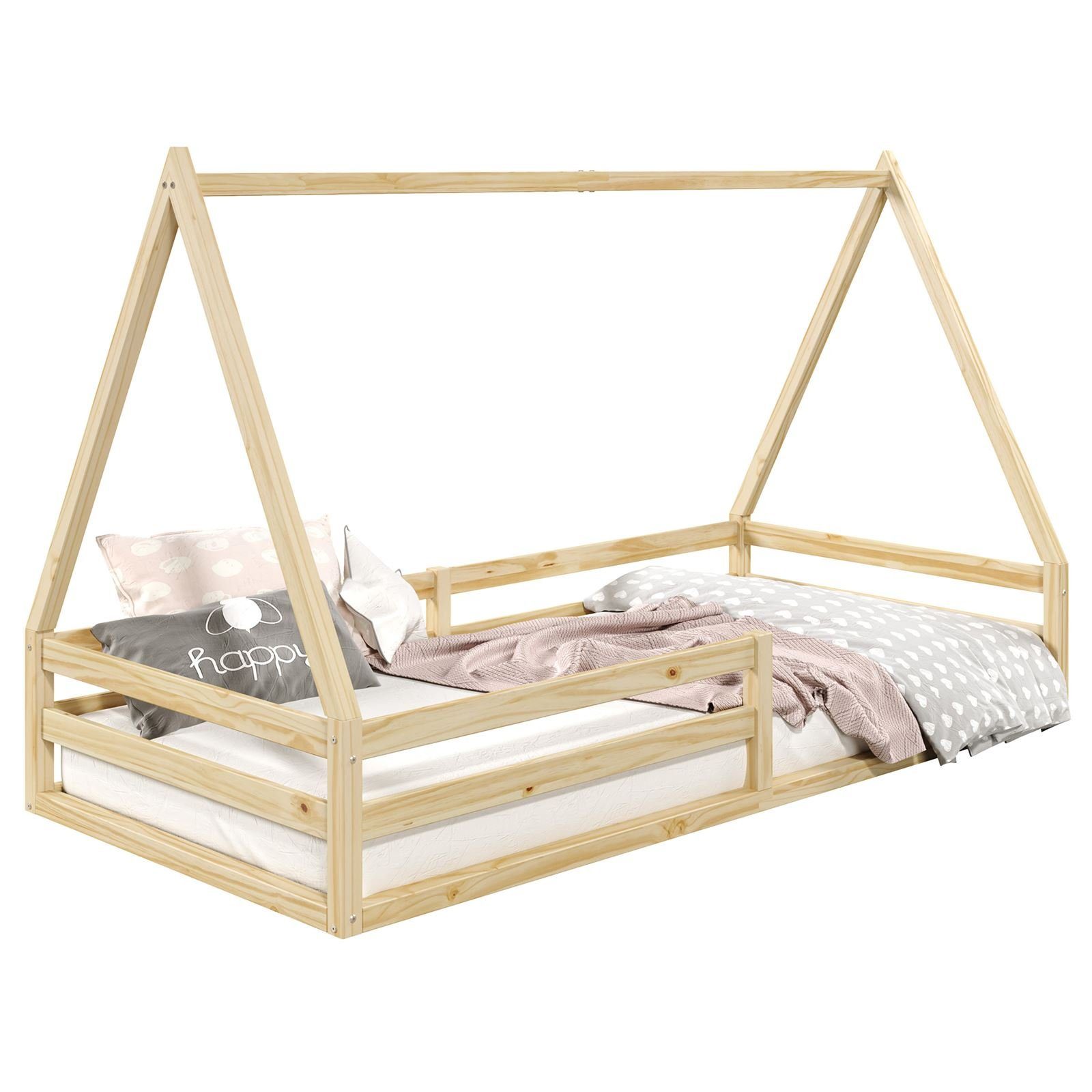 IDIMEX Kinderbett SILA, Hausbett Tipibett Tipi Bett Montessori Bett Kiefer 90 x 200 Kinderbett natur