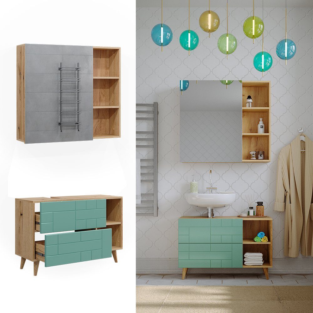 Vicco Badmöbel-Set Rudi, Mintgrün/Eiche, 2 Teile, günstig online kaufen