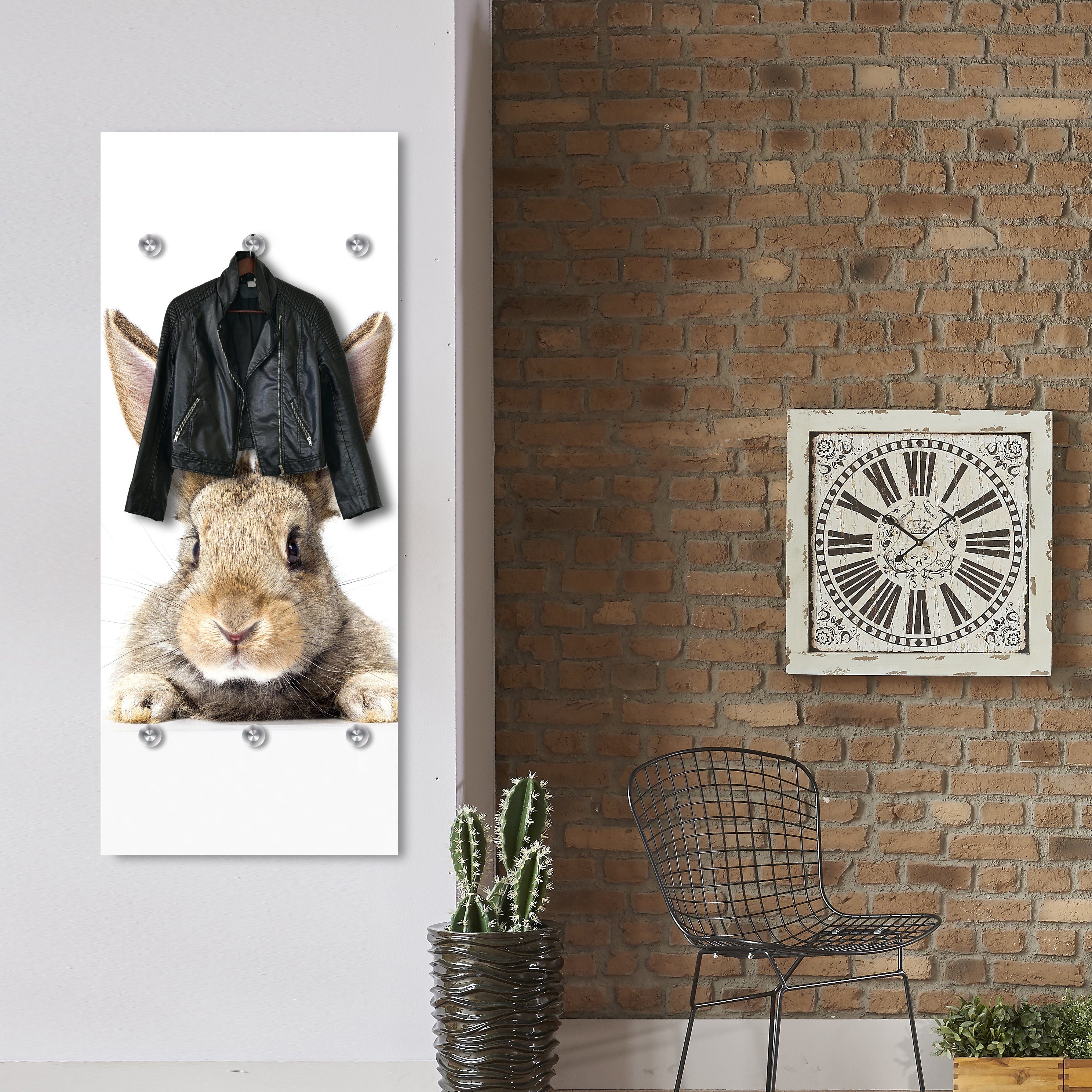 modernen Garderobe Rabbit (1 - queence hochwertigem 6 Ostern 50x120 aus Selbstmontage Edelstahl Mit Edelstahlhaken, - Acrylglas St), Hase aus cm - | - Wandgarderobe Bunny Design-Haken mit -