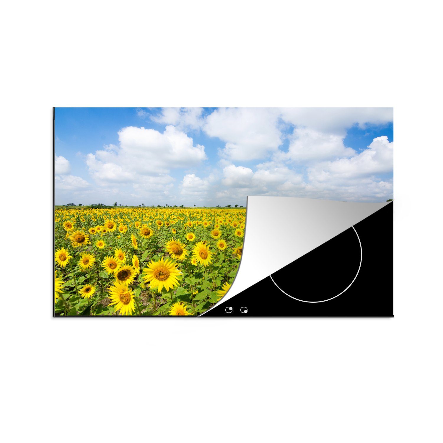MuchoWow Herdblende-/Abdeckplatte sonnenblumen-feld-photoprint-na0ochtn-v2, Vinyl, (1 tlg), 81x52 cm, Induktionskochfeld Schutz für die küche, Ceranfeldabdeckung