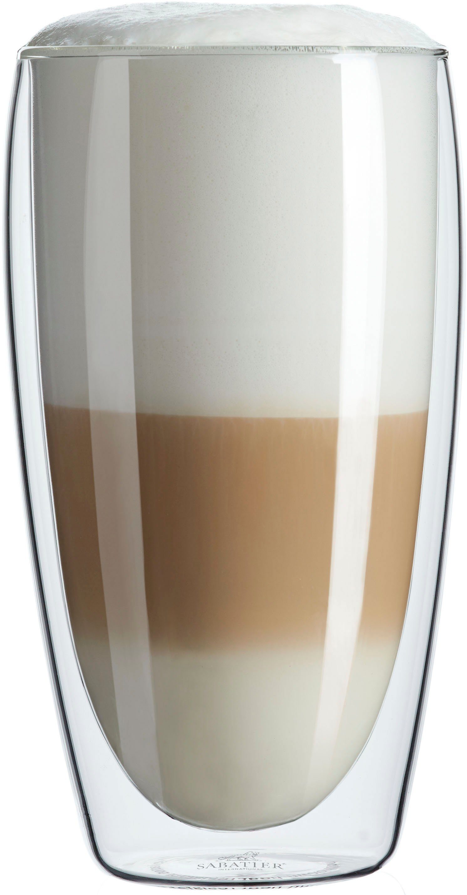 SABATIER International Latte-Macchiato-Glas Brasserie, 2-tlg., Borosilikatglas, Mundgeblasen, 300 ml, hitze- & kältebeständiges Borosilikatglas