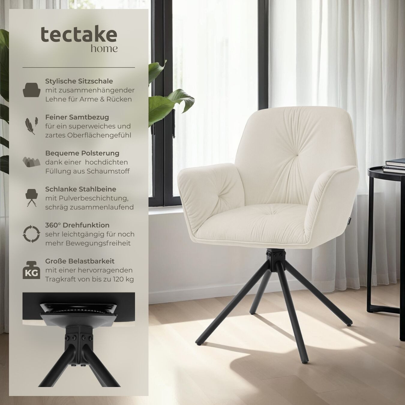 tectake Esszimmerstuhl Drehbarer Armlehnstuhl Daya, in Samtoptik, gepolster günstig online kaufen