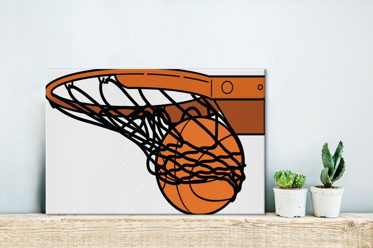 im St), Netz, Wanddeko, cm Aufhängefertig, Basketballs (1 Illustration des 30x20 Eine Wandbild Leinwandbilder, Leinwandbild OneMillionCanvasses®