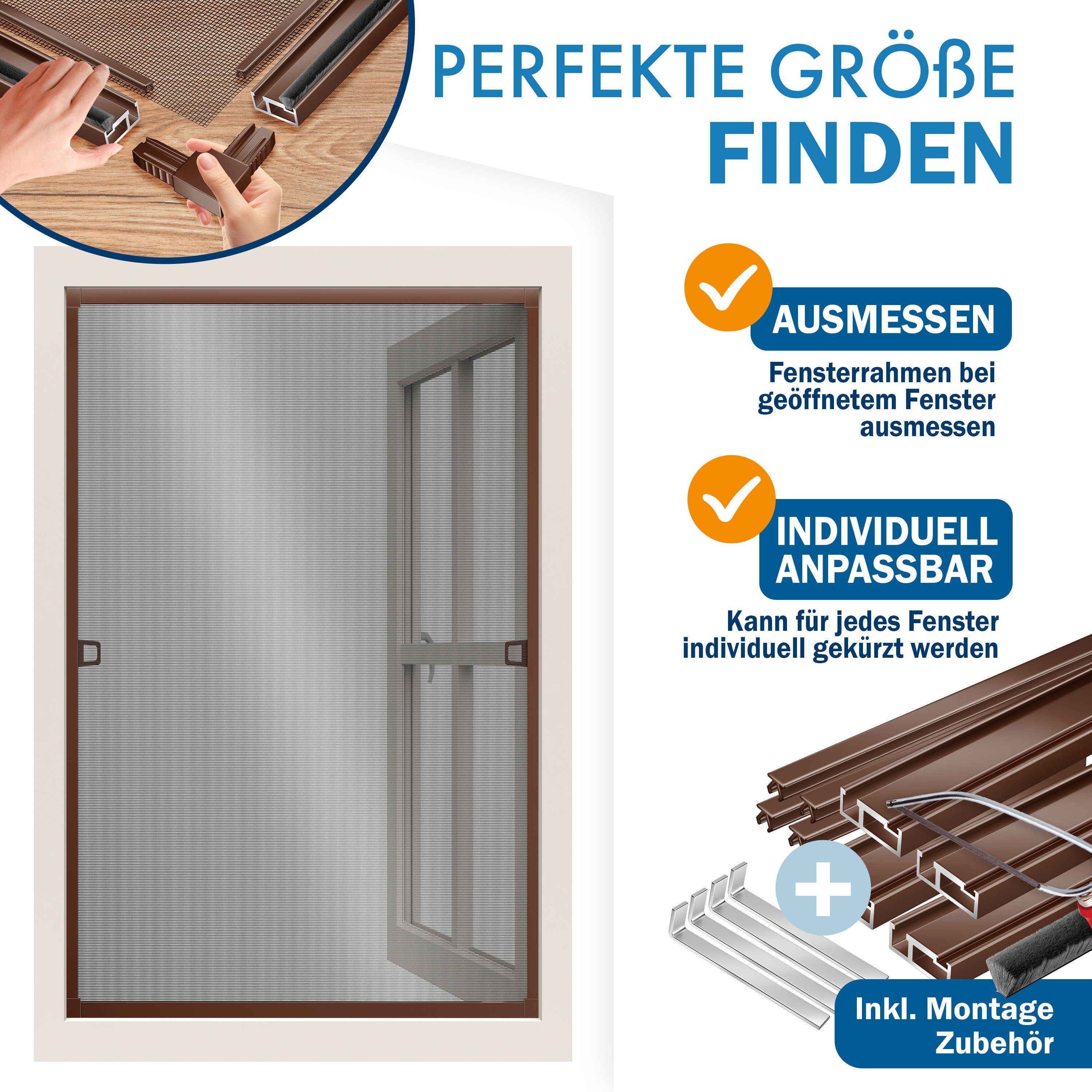 KESSER Insektenschutz-Fensterrahmen Fliegenschutzgitter für Fenster mit Aluminium Rahmen Fliegengitter, Mückengitter, Moskitonetz, Spannrahmen, ohne Bohren und Schrauben
