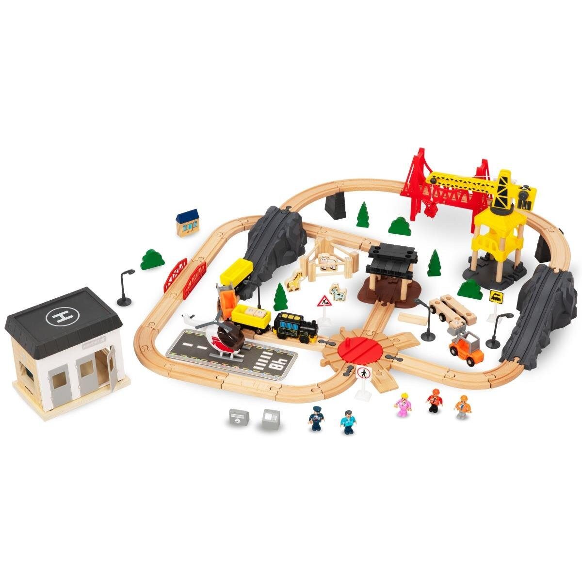 Mamabrum Spielzeug-Eisenbahn Holzeisenbahn-Set mit Flughafen, Kran günstig online kaufen