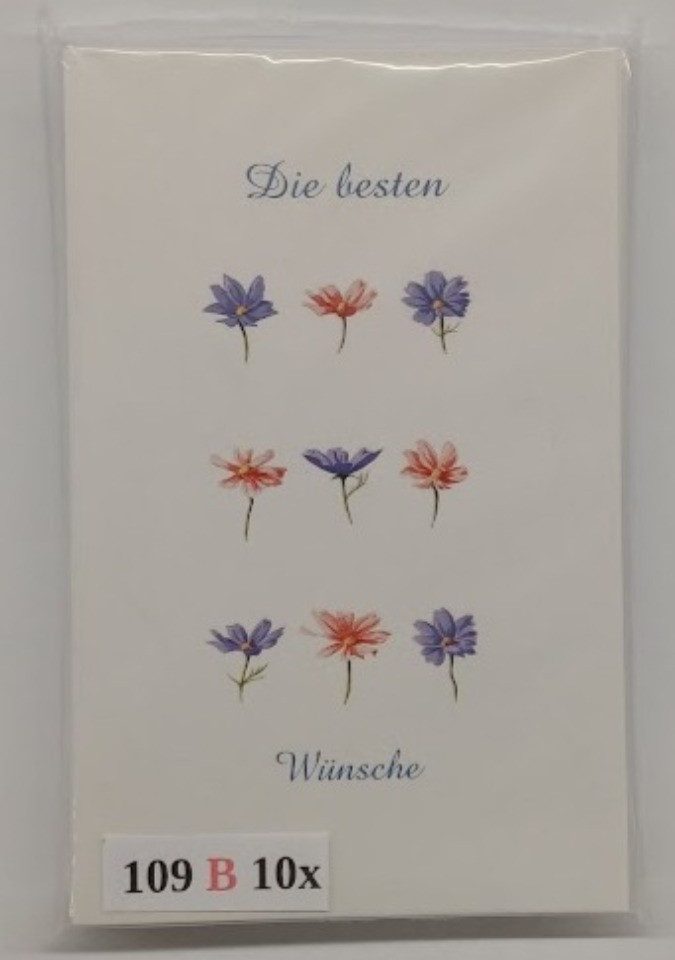 LYSCO Grußkarten 10 Glückwunschkarten Glückwunsch Blumen + DIN A6 Umschlag (KT-109), Grüße Geschenk Glück Feier, 4seitig - klappbar