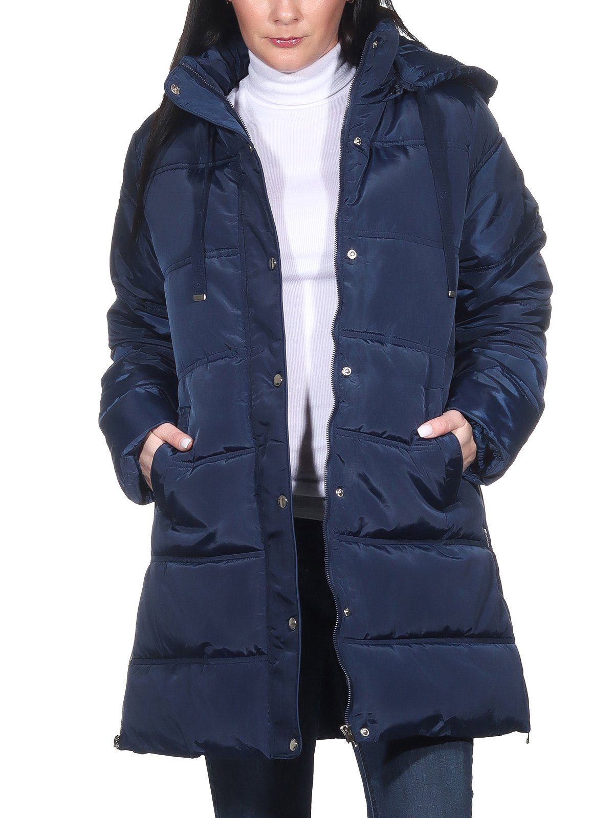 Steppjacke (1-St) Winterjacke Parka Marine Aurela abnehmbare mit Damenmode Teddyfell Kapuze, Damen vollständig Kurzmantel warme Winterjacke