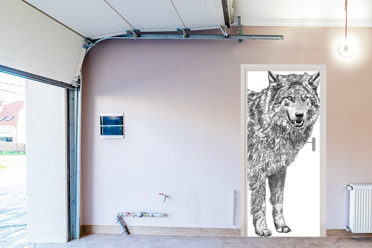 Wolf (1 Türtapete für - - Weiß 75x205 bedruckt, Skizze, Tür, Türaufkleber, St), MuchoWow Fototapete Matt, cm