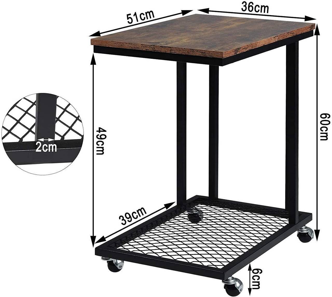 Woltu Couchtisch, Beistelltisch mit Rollen aus MDF Metall Industriedesign