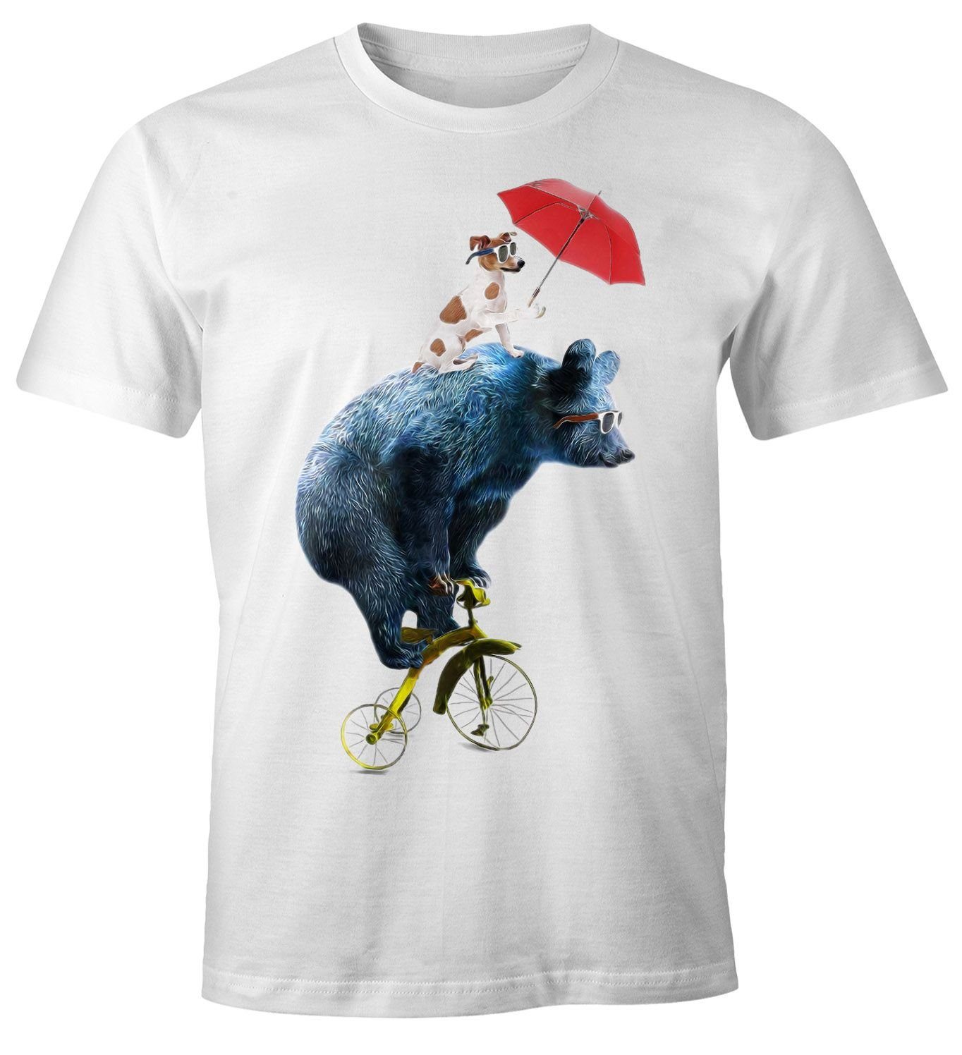 MoonWorks Print-Shirt Herren T-Shirt Tiermotiv Bär auf Rad Fun-Shirt Moonworks® mit Print