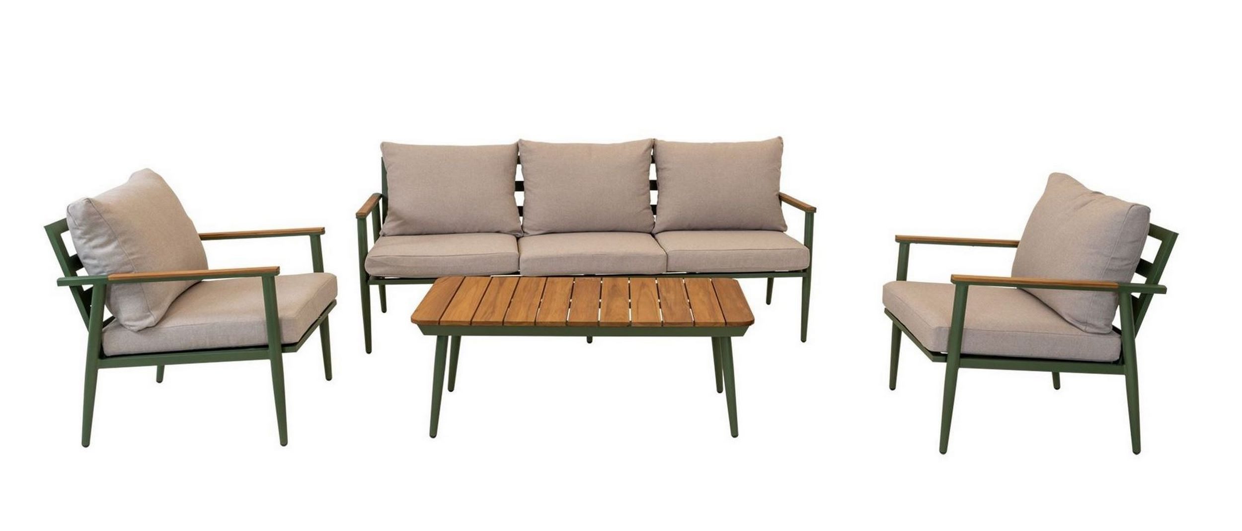 Lesli Living Gartenlounge-Set Lesli Living Lounge-Set "Riga" Olivgrün/Beige/Teak