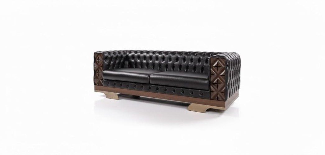 Xlmoebel Chesterfield-Sofa Schwarzes 3-Sitzer-Sofa im Neo-Chesterfield-Stil mit Holzrahmen, Sofa 1 Teile, Made in Europa