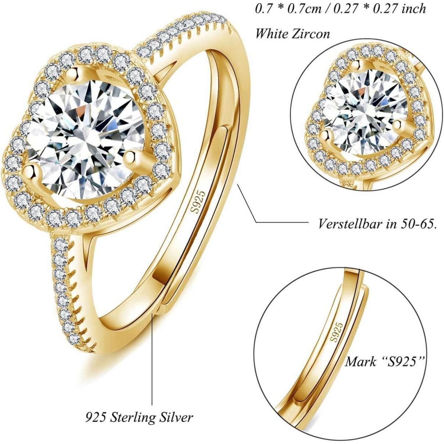 LuxusKollektion Verlobungsring Ringe Damen Silber 925 Trauringe Verlobungsringe Zirkonia Herz Gold