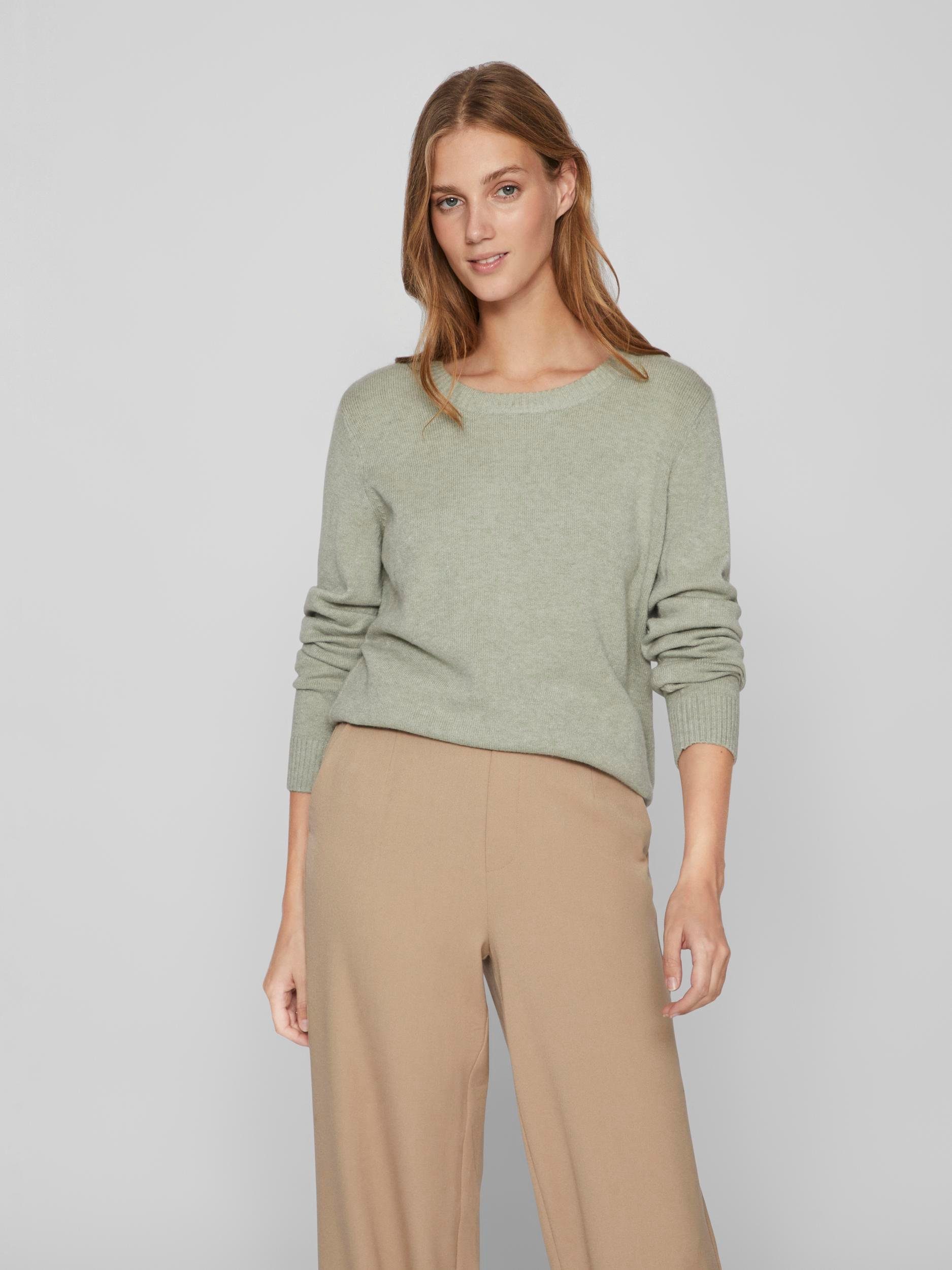 Vila Rundhalspullover VIRIL O-NECK L/S KNIT TOP - NOOS Oil Green Detail:MELANGE