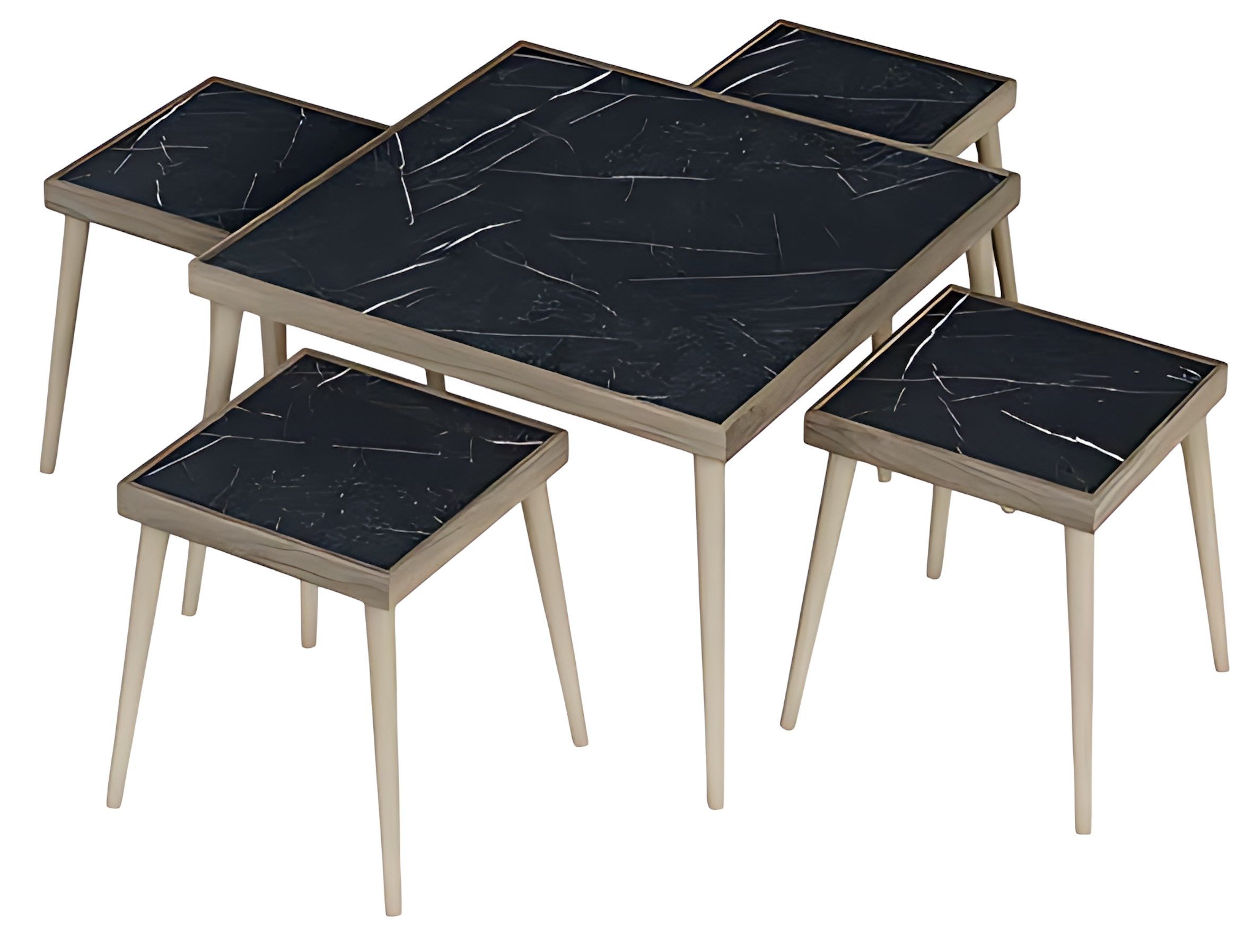 Xlmoebel Satztisch XLMOEBEL Wohnzimmer-Set Schwarz Holz mit Zebramuster (Set), Made in Europa