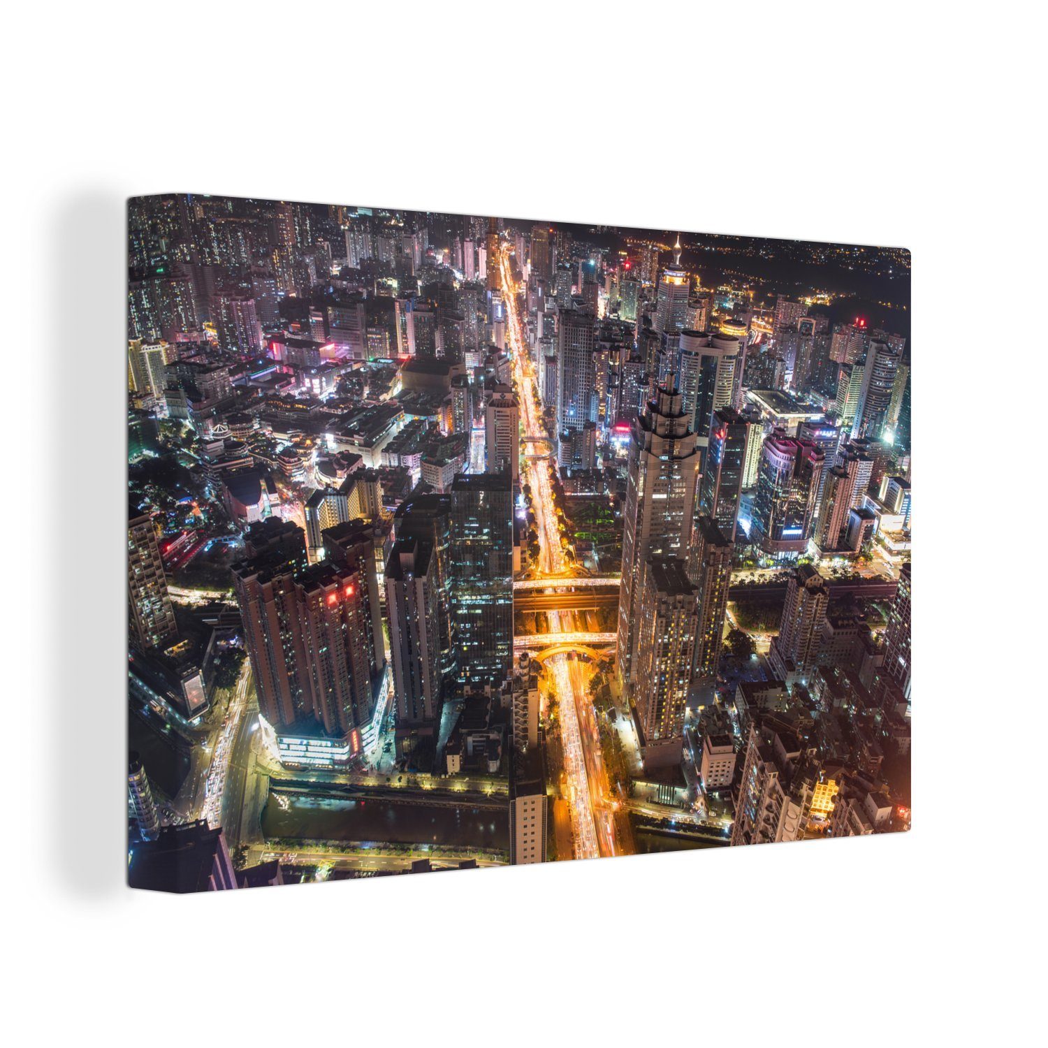 OneMillionCanvasses® Leinwandbild Luftbildaufnahme Wandbild (1 Wanddeko, Aufhängefertig, St), Shenzhen, 30x20 Leinwandbilder, cm von