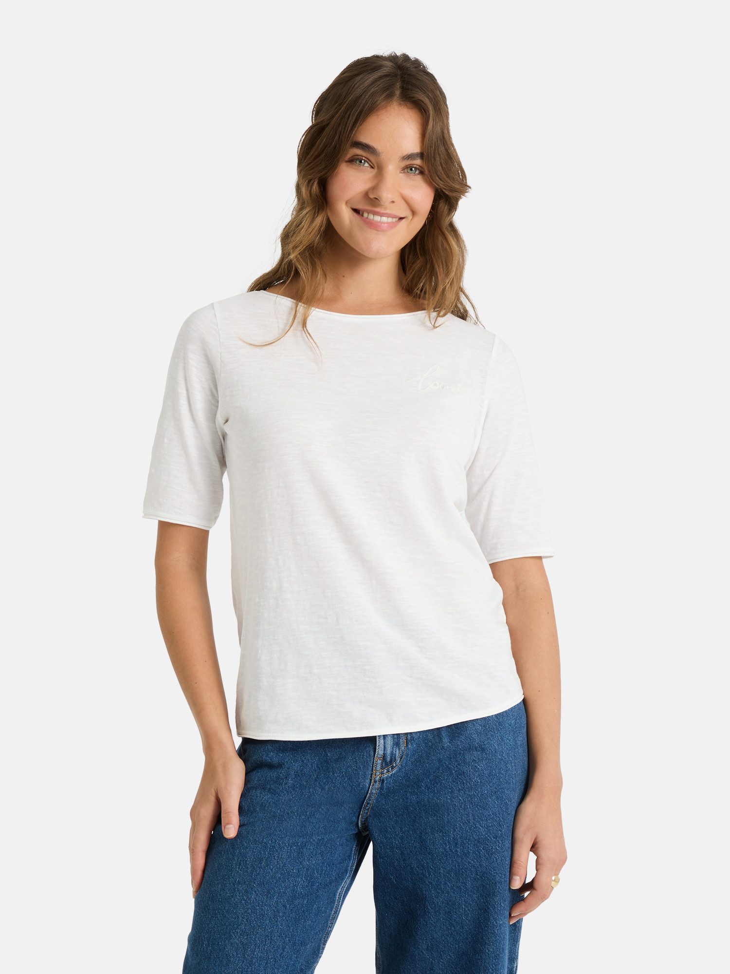 Lieblingsstück Rundhalsshirt CandiceEP mit Statement-Stickerei und im Batik-Look