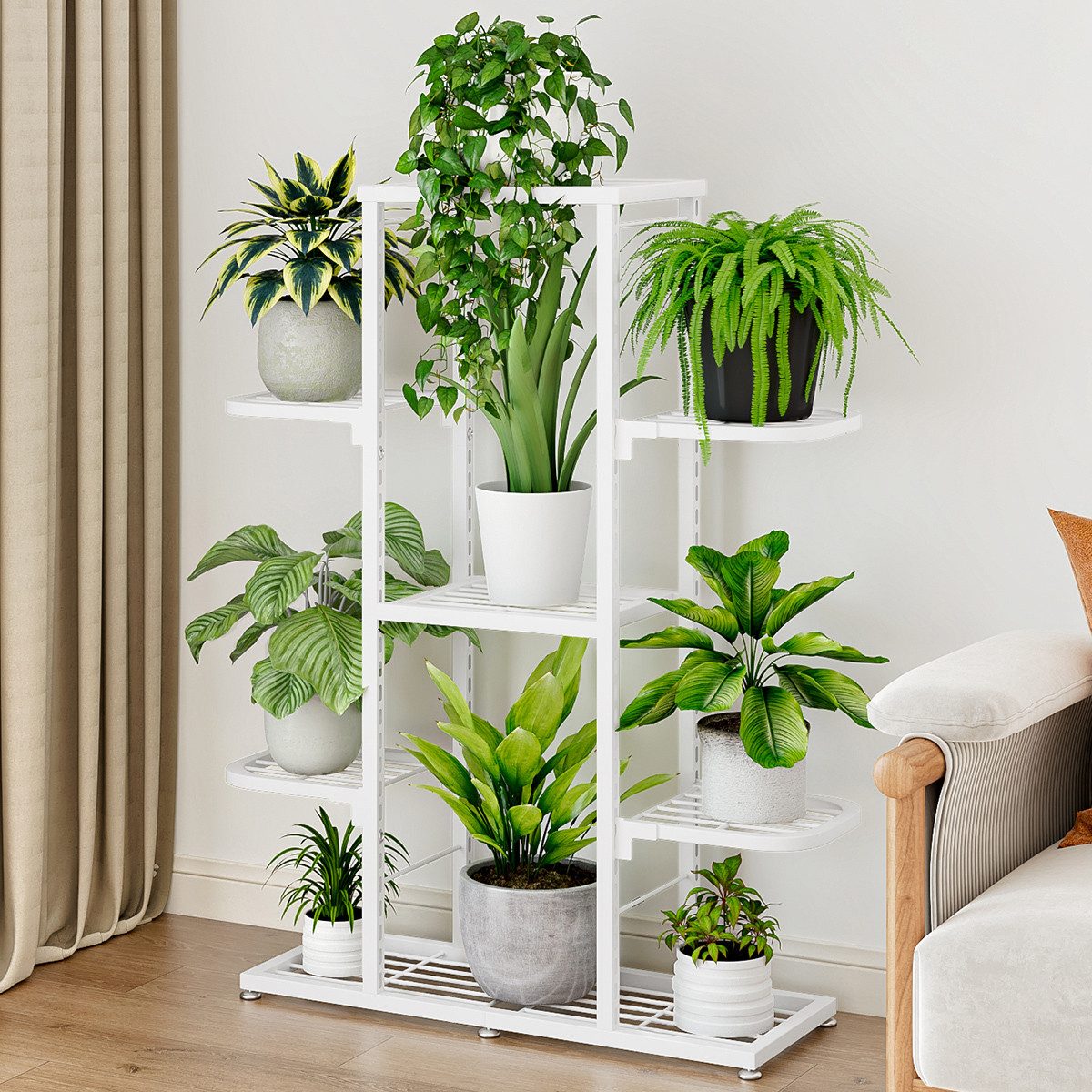 GarveeMore Blumenständer Pflanzenständer 5/7 Etagen Indoor Hohe Blumenständer überEckAntiRutsch, Blumenregal aus Metall Wasserdicht Für Terrasse Garten WohnzimmerBalko