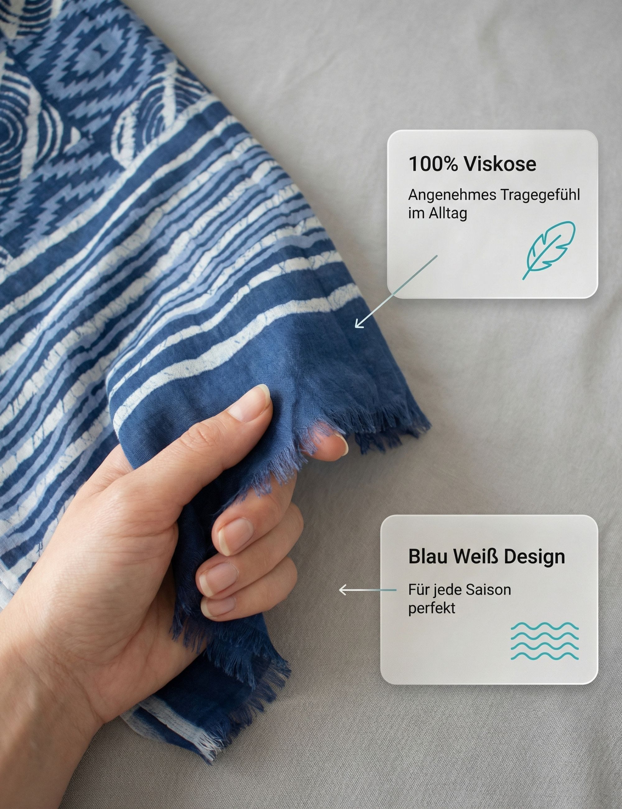 Sunsa Modeschal Winterschal XXL Große Stola Halstuch Schal aus 100% Viskose, Indigo Stil
