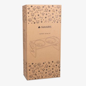 Navaris Tier-Beschäftigungsspielzeug 2er Futternapf Set - Keramik Fressnapf Hundenapf Katzennapf, Bambus
