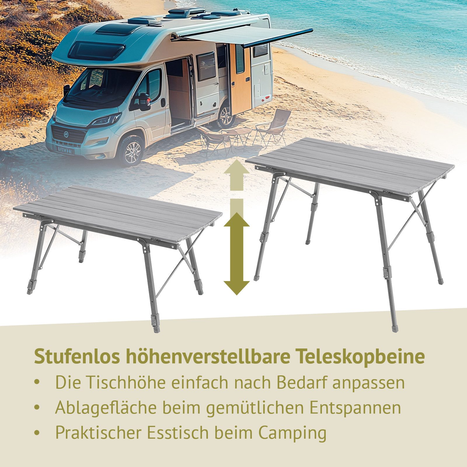 JAWINIO Campingtisch, Gartentisch, Klapptisch, höhenverstellbar, Aluminium, günstig online kaufen