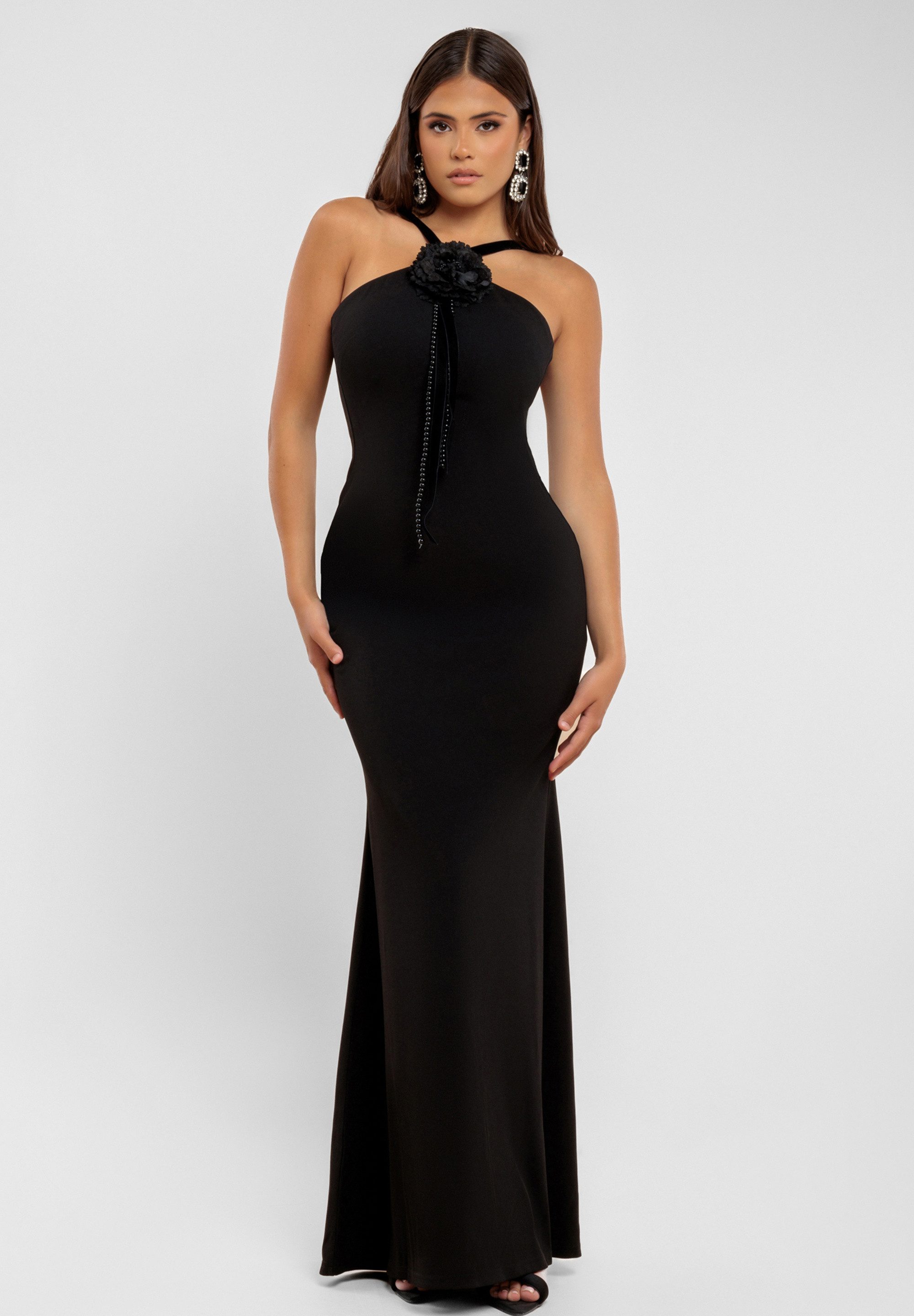 Goddiva Maxikleid Racer Neck Corsage Scuba günstig online kaufen