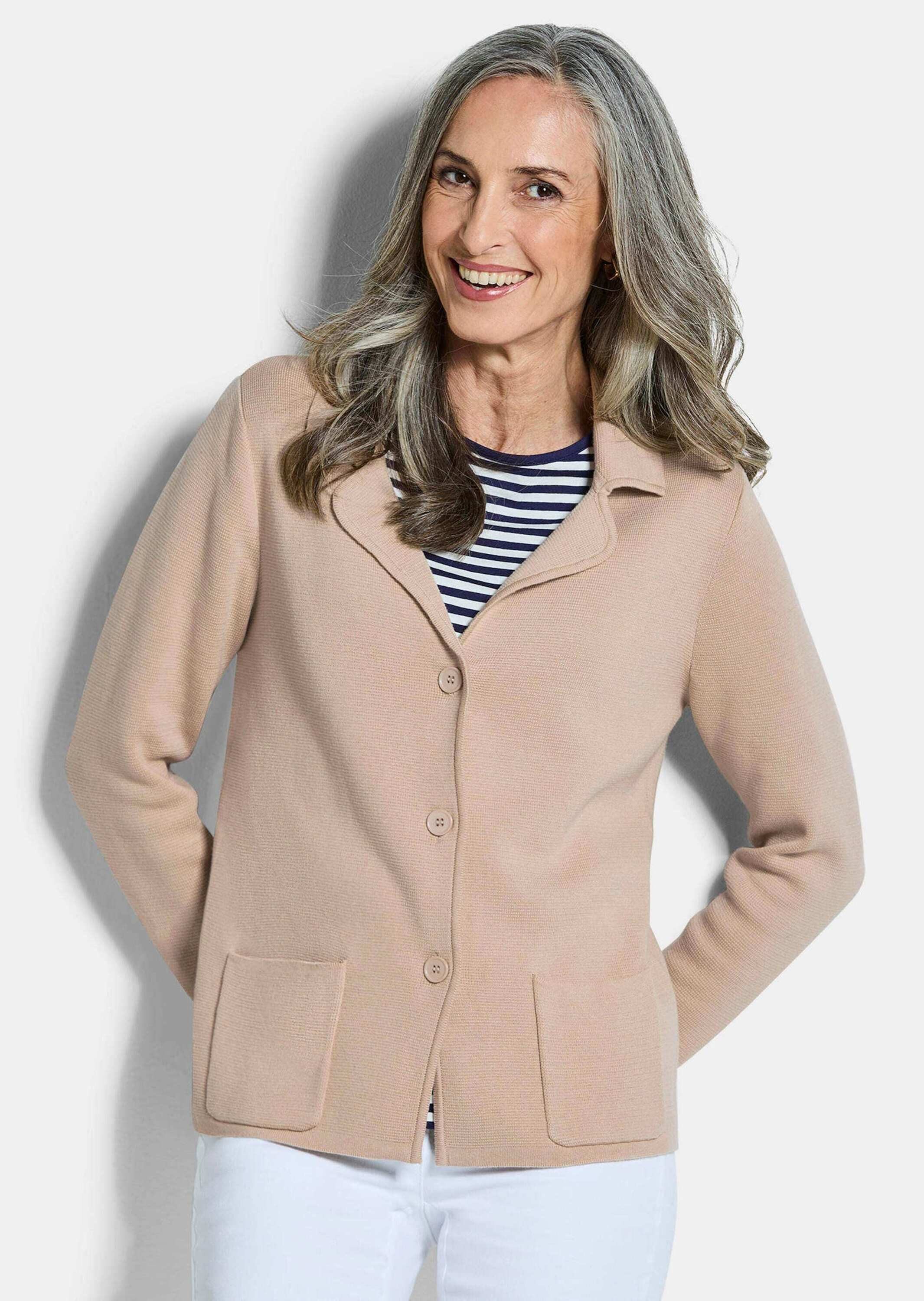 GOLDNER Jerseyblazer Milano-Ripp-Blazer mit Reverskragen Viskoseblazer mit aufgesetzte Taschen, Knopfverschluss und Langarm