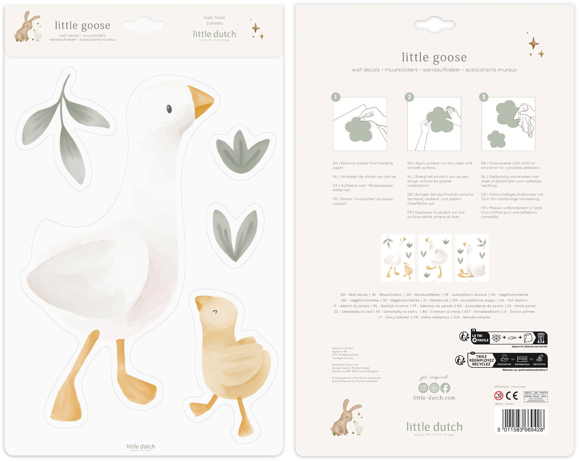 LITTLE DUTCH Wandtattoo Wandsticker Set Little Goose A4 (3x St) (Set, 3 St), 3x A4-Format